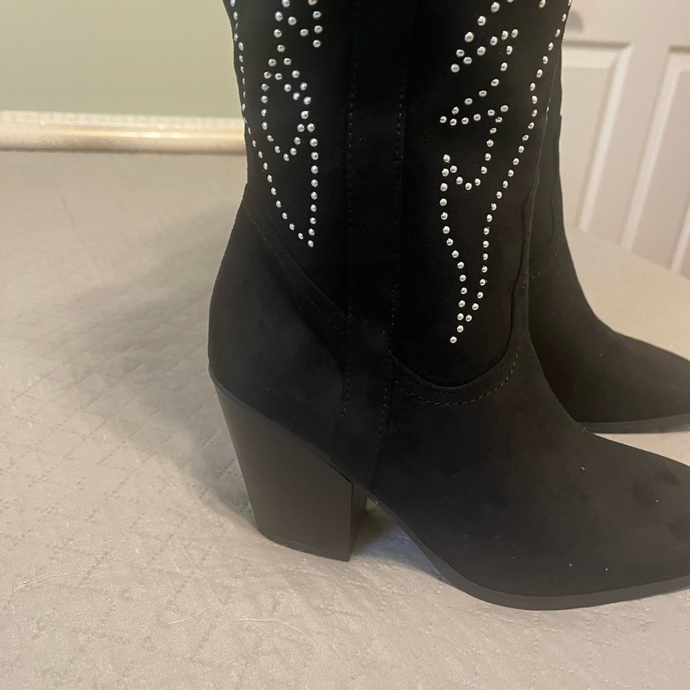 Black Studded Knee-High Boots